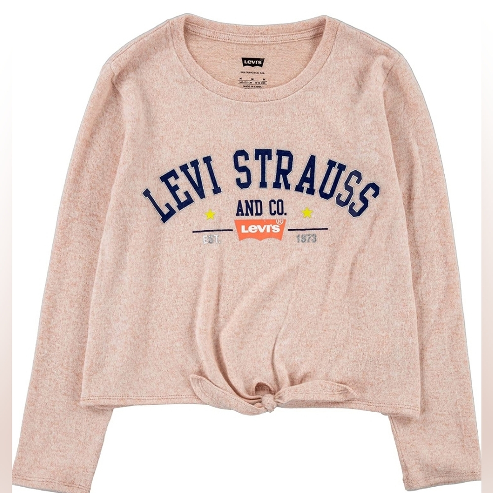 Levi's Girls' Long Sleeve Front Tie Tee, Medium (10-12 YRS), Peach nectar,EUC